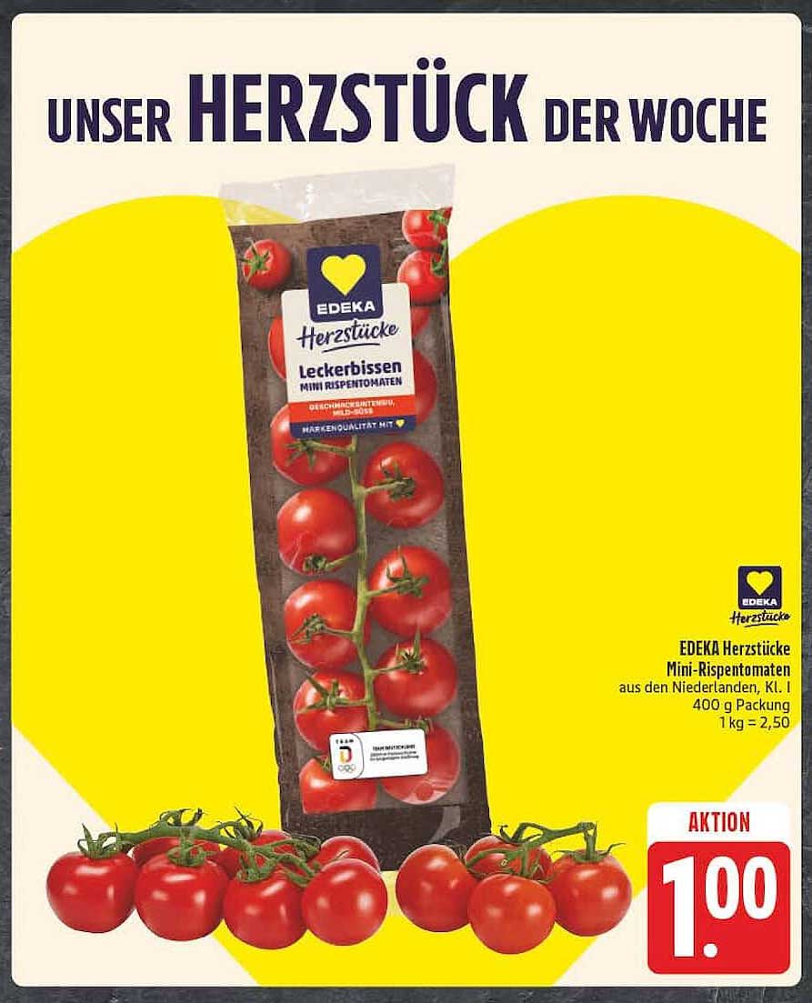 EDEKA Herzstücke Mini-Rispentomaten aus den Niederlanden, Kl. I 400 g Packung