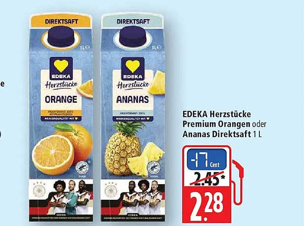 EDEKA Herzstücke Premium Orangen oder Ananas Direktsaft 1 L