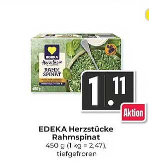 EDEKA Herzstücke Rahmspinat 450 g (1 kg = 2,47), tiefgefroren