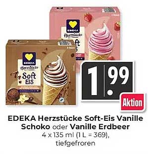 EDEKA Herzstücke Soft-Eis Vanille Schoko oder Vanilla Erdbeer 4 x 135 ml (1 L = 3,69), tiefgefroren
