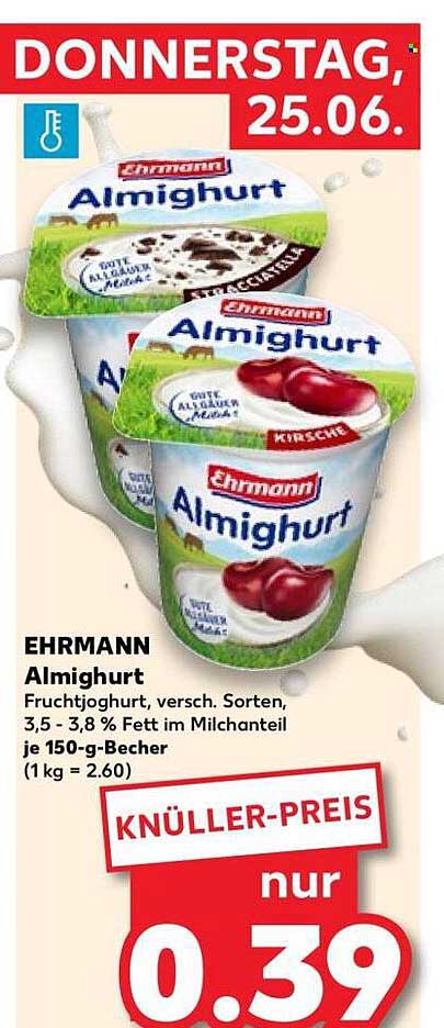 EHRMANN Almighurt Fruchtjoghurt, versh. Sorten, 3,5 - 3,8 % Fett im Milchanteil je 150-g-Becher