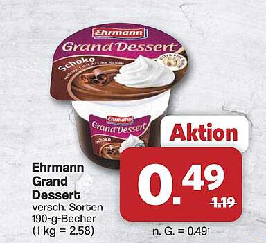 Ehrmann Grand Dessert versch. Sorten 190-g-Becher (1 kg = 2.58)