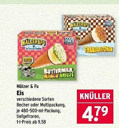Eis verschiedene Sorten Becher oder Multipackung, je 480-500-ml-Packung, tiefgefroren, 1-l-Preis ab 9.58