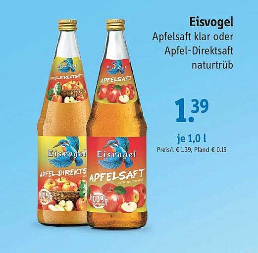 Eisvogel Apfelsaft klar oder Apfel-Direktsaft naturtrüb
