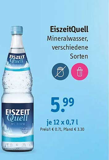 EiszeitQuell Mineralwasser, verschiedene Sorten