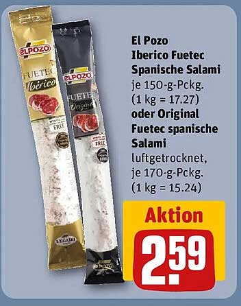 El Pozo Iberico Fuetec Spanische Salami je 150-g-Pckg. oder Original Fuetec spanische Salami luftgetrocknet, je 170-g-Pckg.