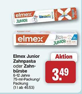 Elmex Junior Zahnpasta oder Zahnbürste 6–12 Jahre 75-ml-Packung/Packung (1 l ab 46.53)