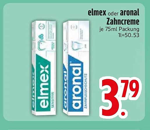 elmex oder aronal Zahncreme je 75ml Packung 1l=50.53