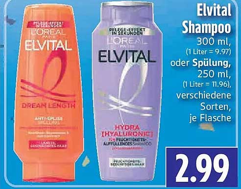 Elvital Shampoo 300 ml, oder Spülung, 250 ml, verschiedene Sorten, je Flasche