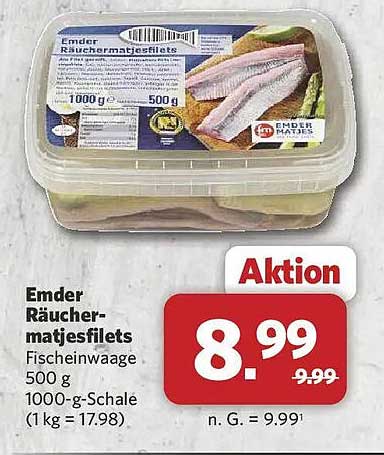 Emder Räuchermatjesfilets Fischeinwaage 500 g 1000-g-Schale (1 kg = 17.98)