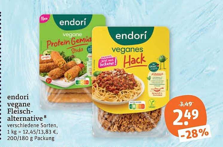 endori vegane Fleischalternative verschiedene Sorten, 1 kg = 12,45/13,83 €, 200/180 g Packung