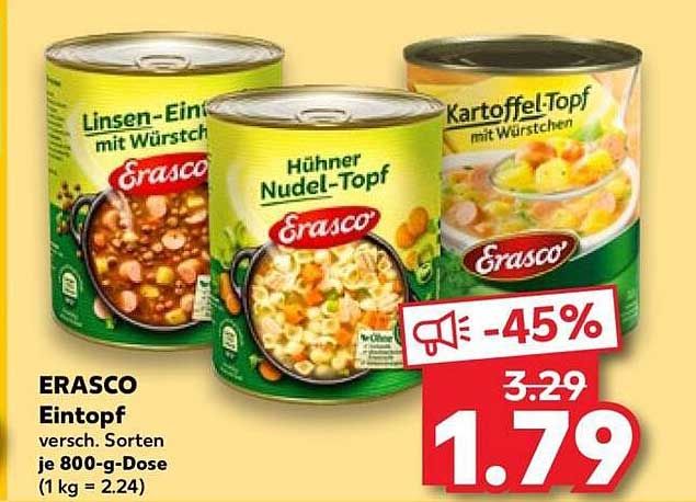 ERASCO Eintopf versch. Sorten je 800-g-Dose (1 kg = 2.24)