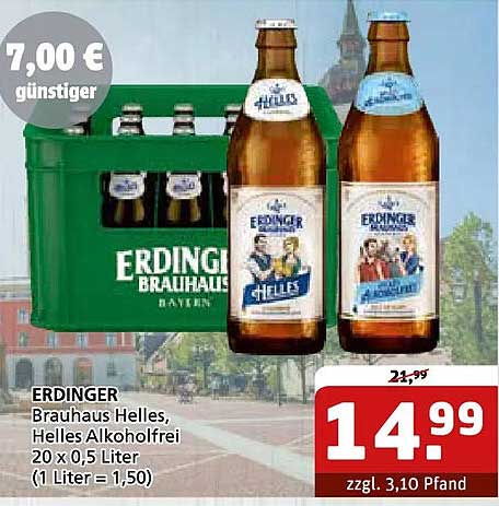 ERDINGER Brauhaus Helles, Helles Alkoholfrei 20 x 0,5 Liter (1 Liter = 1,50)