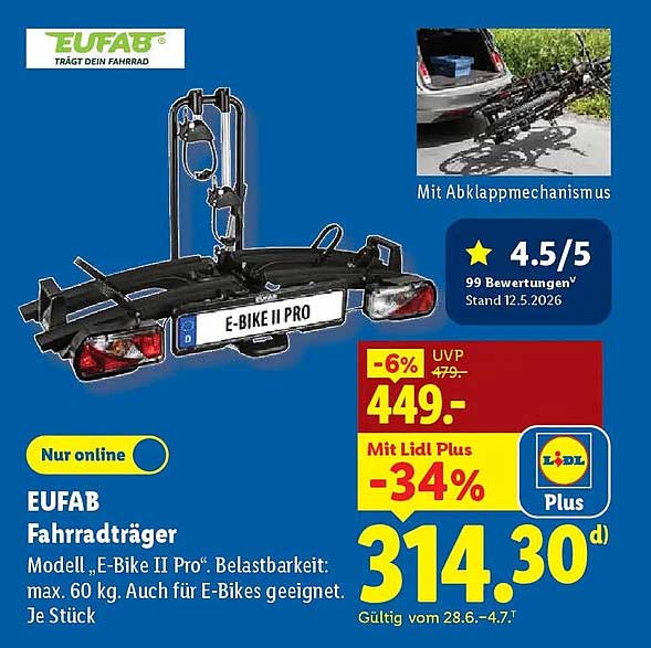 EUFAB Fahrradträger Modell „E-Bike II Pro“