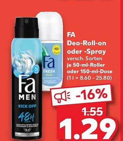 FA Deo-Roll-on oder -Spray versch. Sorten je 50-ml-Roller oder 150-ml-Dose