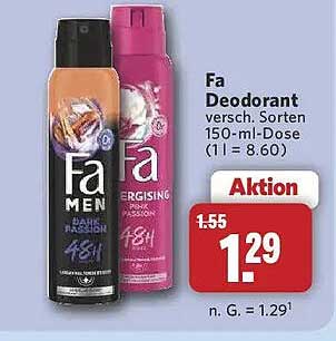Fa Deodorant versch. Sorten 150-ml-Dose (1 l = 8.60) Aktion