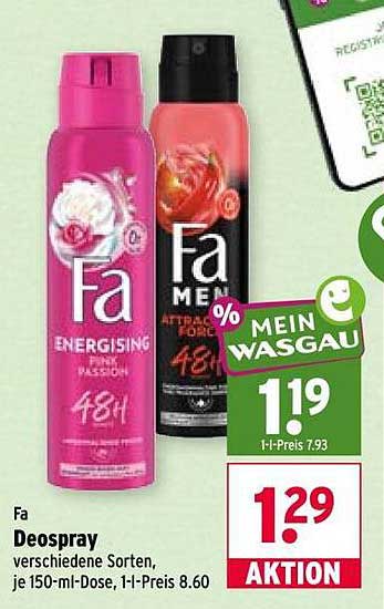 Fa Deospray verschiedene Sorten, je 150-ml-Dose, 1-l-Preis 8.60