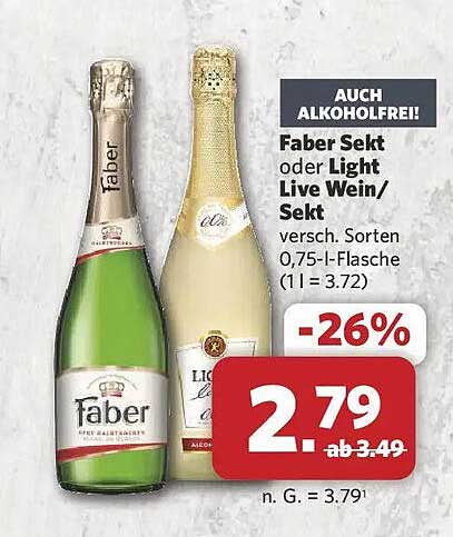 Faber Sekt oder Light Live Wein/Sekt versch. Sorten 0,75-l-Flasche (1 l = 3.72)