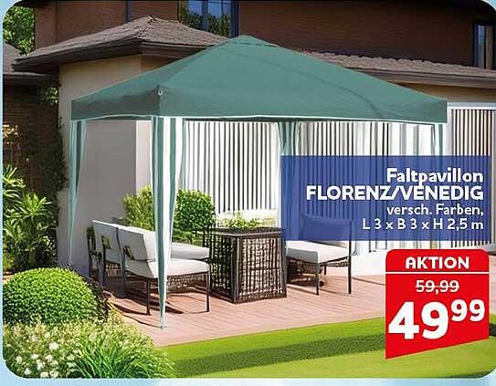 Faltpavillon FLORENZ/VENEDIG, versch. Farben, L 3 x B 3 x H 2,5 m