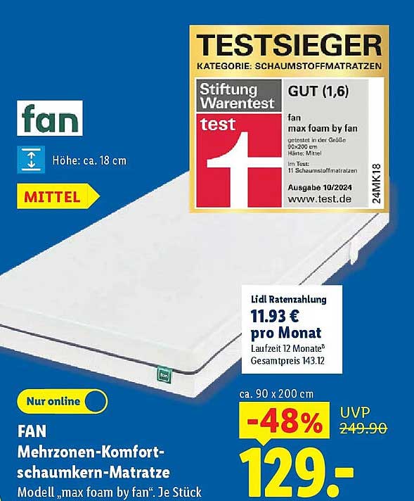 FAN Mehrzonen-Komfortschaumkern-Matratze