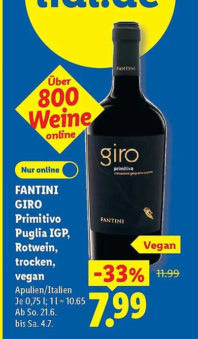FANTINI GIRO Primitivo Puglia IGP, Rotwein, trocken, vegan