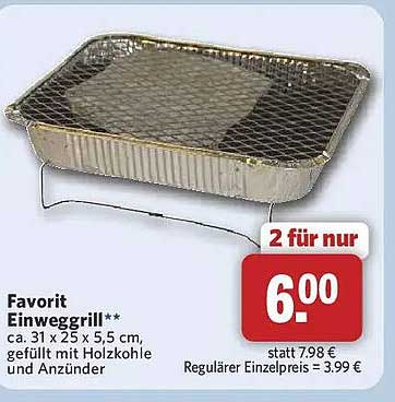 Favorit Einwegrill** ca. 31 x 25 x 5,5 cm; gefüllt mit Holzkohle und Anzünder