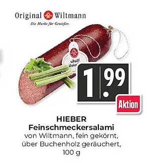 Feinschmeckersalami von Wiltmann, fein gekörnt, über Buchenholz geräuchert, 100 g