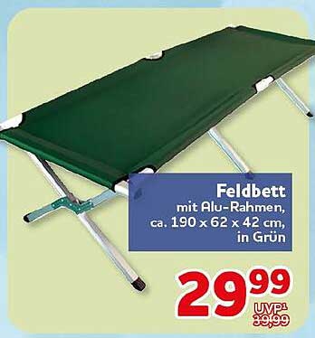 Feldbett mit Alu-Rahmen, ca. 190 x 62 x 42 cm, in Grün