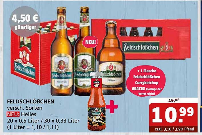 FELDSCHLÖßCHEN versch. Sorten NEU! Helles 20 x 0,5 Liter / 30 x 0,33 Liter (1 Liter = 1,10 / 1,11)