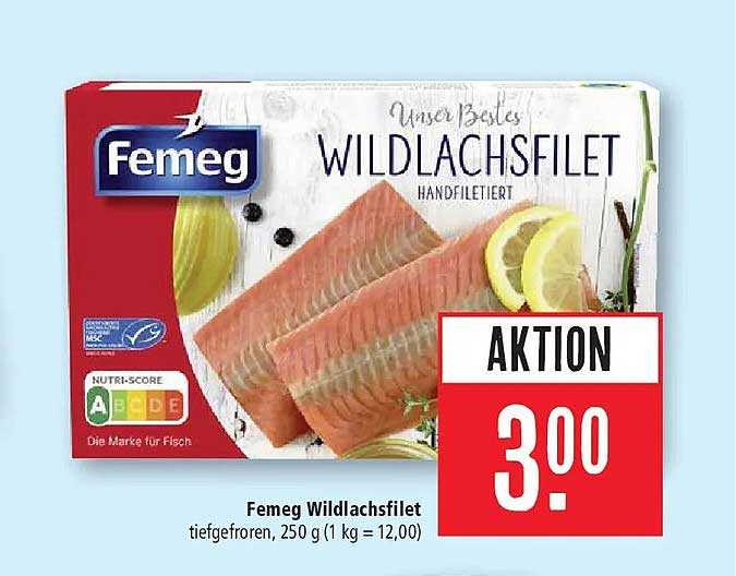 Femeg Wildlachsfilet tiefgefroren, 250 g (1 kg = 12,00)