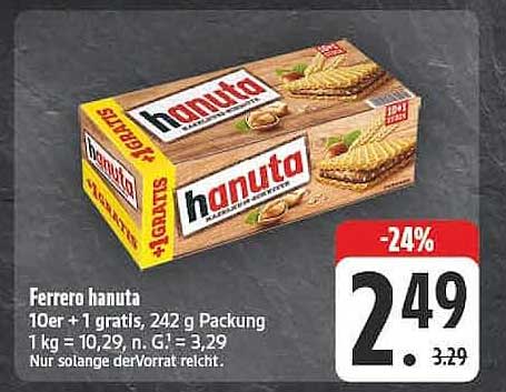 Ferrero hanuta 10er + 1 gratis, 242 g Packung