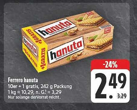 Ferrero hanuta 10er + 1 gratis, 242 g Packung
