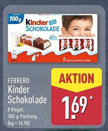 FERRERO Kinder Schokolade 8 Riegel; 100-g-Packung (kg = 16.90)