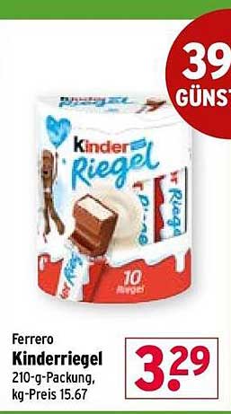 Ferrero Kinderriegel 210-g-Packung, kg-Preis 15.67
