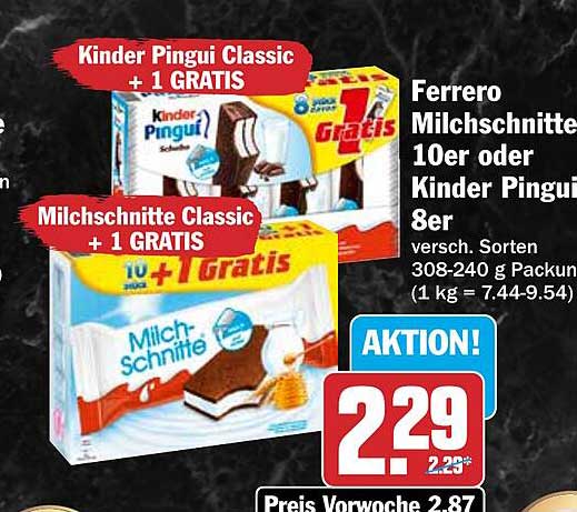 Ferrero Milchschnitte 10er oder Kinder Pingui 8er