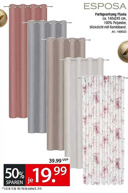 Fertigvorhang Flavia ca. 140x245 cm, 100% Polyester, blickdicht mit Kombiband.
