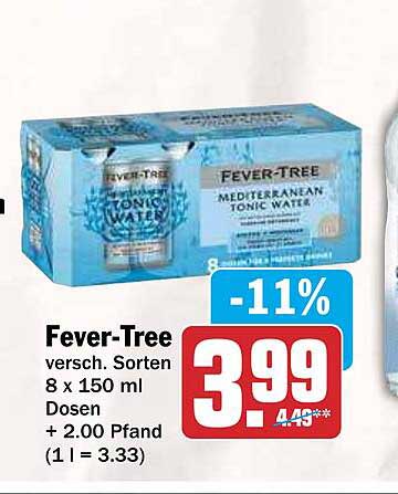 Fever-Tree versch. Sorten 8 x 150 ml Dosen + 2.00 Pfand (1 l = 3.33)