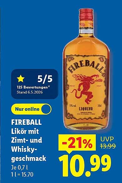 FIREBALL Likör mit Zimt- und Whisky-geschmack