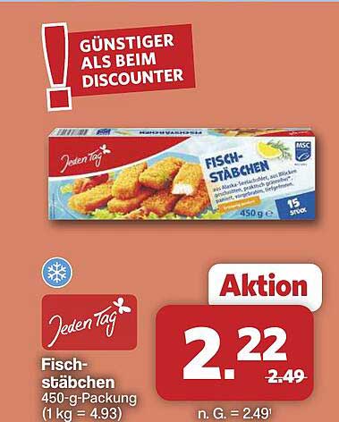 Fisch-stäbchen 450-g-Packung (1 kg = 4,93)