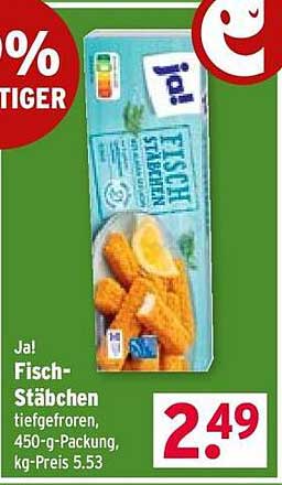 Fisch-Stäbchen tiefgefroren, 450-g-Packung, kg-Preis 5.53