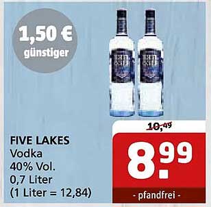 FIVE LAKES Vodka 40% Vol. 0,7 Liter (1 Liter = 12,84)