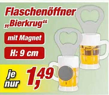 Flaschenöffner „Bierkrug“ mit Magnet H: 9 cm