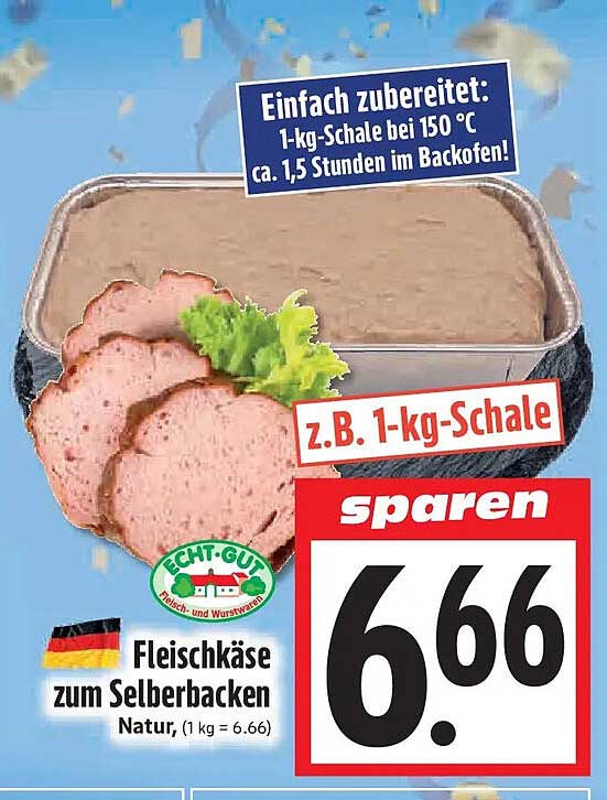 Fleischkäse zum Selberbacken Natur, (1 kg = 6.66)