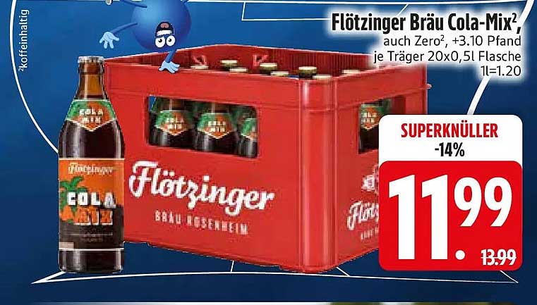Flötzinger Bräu Cola-Mix², auch Zero², +3,10 Pfand je Träger 20x0,5l Flasche l=1.20