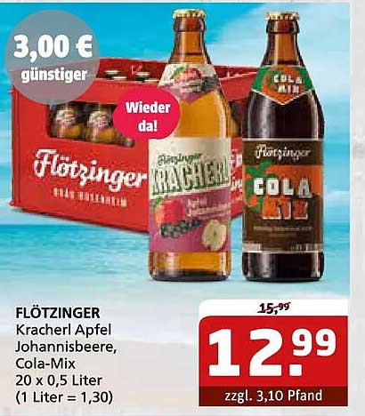 FLÖTZINGER Kracherl Apfel Johannisbeere, Cola-Mix 20 x 0,5 Liter (1 Liter = 1,30)