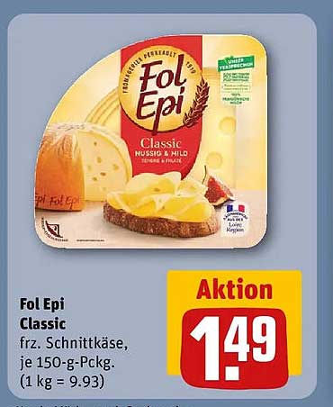 Fol Epi Classic frz. Schnittkäse, je 150-g-Pckg. (1 kg = 9.93)