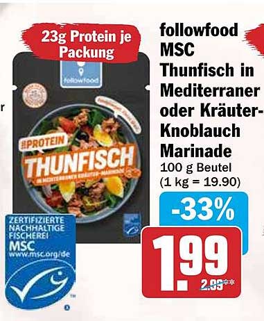 followfood MSC Thunfisch in Mediterraner oder Kräuter-Knoblauch Marinade