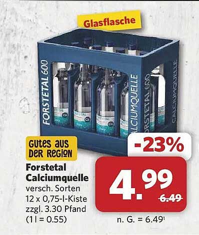 Forstetal Calciumquelle versch. Sorten 12 x 0,75-l-Kiste zzgl. 3.30 Pfand (1 l = 0.55)