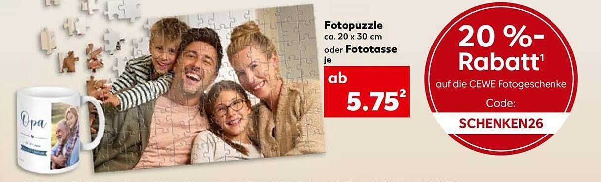 Fotopuzzle ca. 20 x 30 cm oder Fototasse je