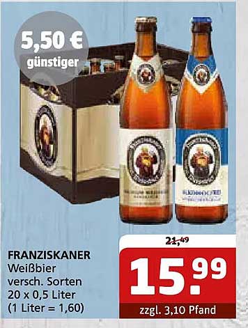 FRANZISKANER Weißbier versch. Sorten 20 x 0,5 Liter (1 Liter = 1,60)